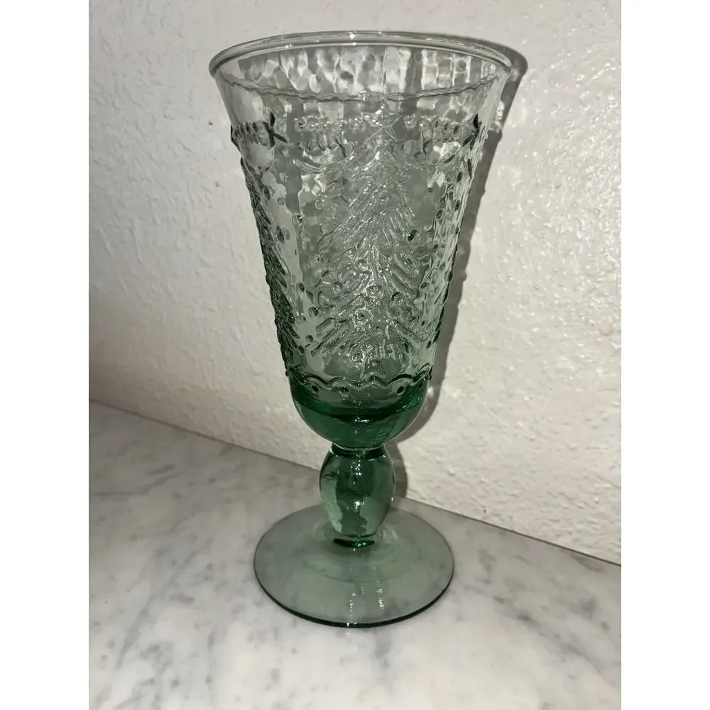 Studio Nova Holiday Cheer Handmade Goblets Christmas Trees Glasses 12oz Set Of 3